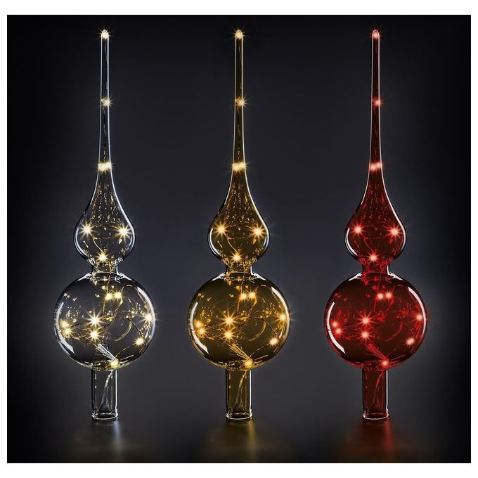 Krinner Lumix Tree Topper Rosso Puntale per Albero di Natale in Vetro Soffiato a Bocca