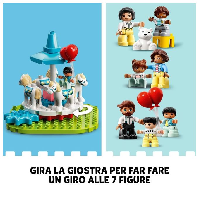 LEGO 10956 DUPLO Town Parco dei Divertimenti con Scivoli Giostra Ruota Panoramamica Treno e 7 Minifigure colore Multicolore