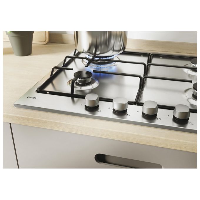 Candy CHW6BRX Piano Cottura a Gas 4 Zone 60 cm Acciaio Inox