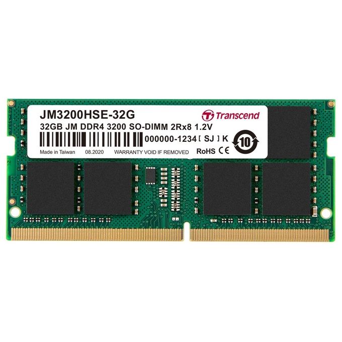 Transcend JM3200HSE-32G Memoria Ram 32Gb JM DDR4 3200MHZ SO-DIMM 2RX8 2GX8 CL22 1.2V
