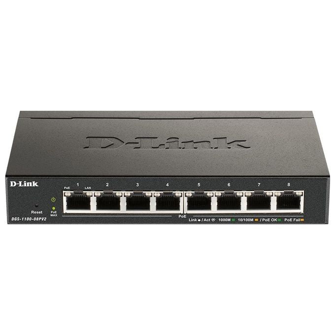 D-Link DGS-1100-08PV2 Smart Switch Gestito PoE 8 Porte Gigabit PoE a 64W Supporto VLAN