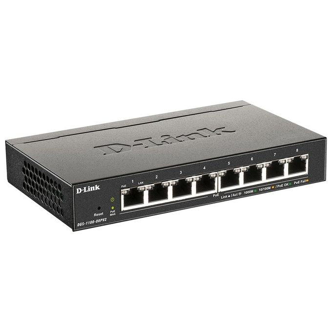 D-Link DGS-1100-08PV2 Smart Switch Gestito PoE 8 Porte Gigabit PoE a 64W Supporto VLAN