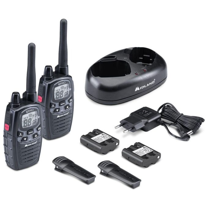 Midland G7 PRO COPPIA NEW VERSION Radio Ricetrasmittente Walkie Talkie 16 Canali PMR446 Batterie Ricaricabili AA 800 mAh