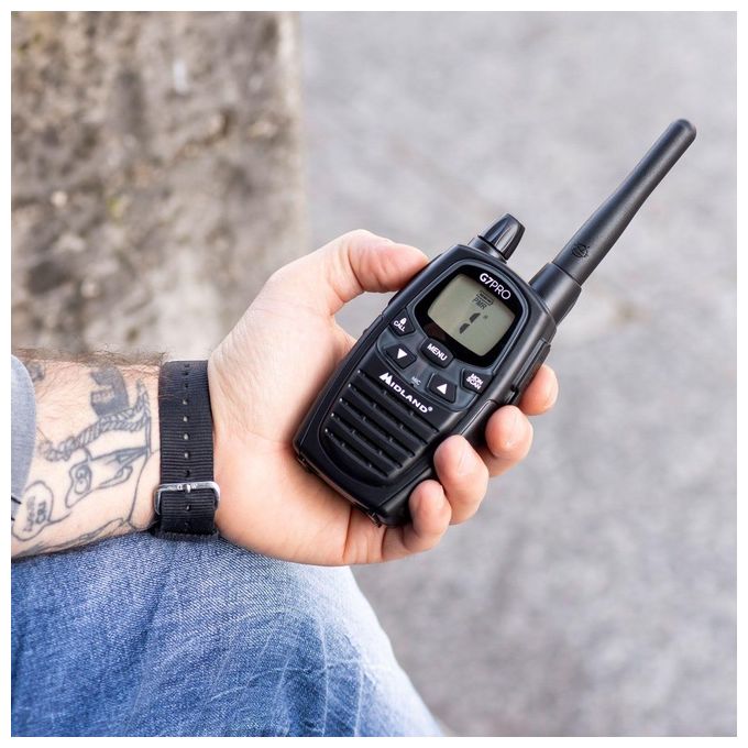 Midland G7 PRO COPPIA NEW VERSION Radio Ricetrasmittente Walkie Talkie 16 Canali PMR446 Batterie Ricaricabili AA 800 mAh