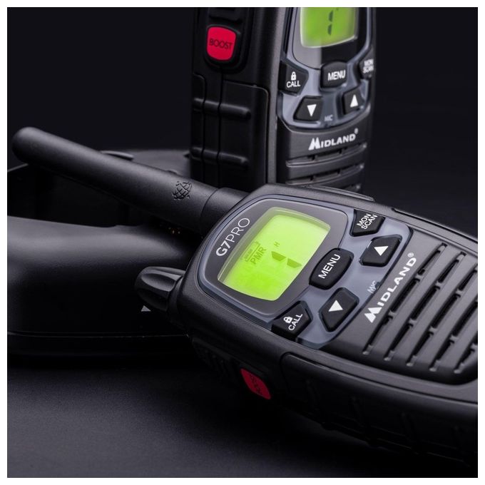 Midland G7 PRO COPPIA NEW VERSION Radio Ricetrasmittente Walkie Talkie 16 Canali PMR446 Batterie Ricaricabili AA 800 mAh