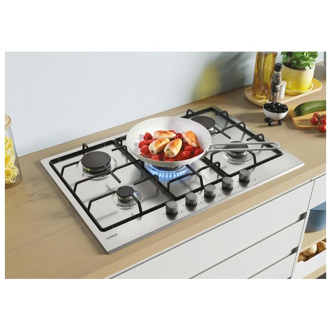 Candy CHW74WX – Piano cottura a gas 5 zone, (75 cm), Acciaio Inox