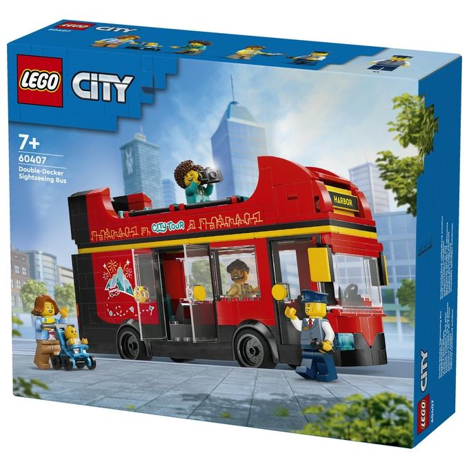 LEGO City Autobus Turistico Rosso a Due Piani Giochi per Bambini e Bambine da 7 Anni in su con Veicolo Giocattolo in Stile Londinese da Costruire e 5 Minifigure Idea Regalo di Compleanno 60407
