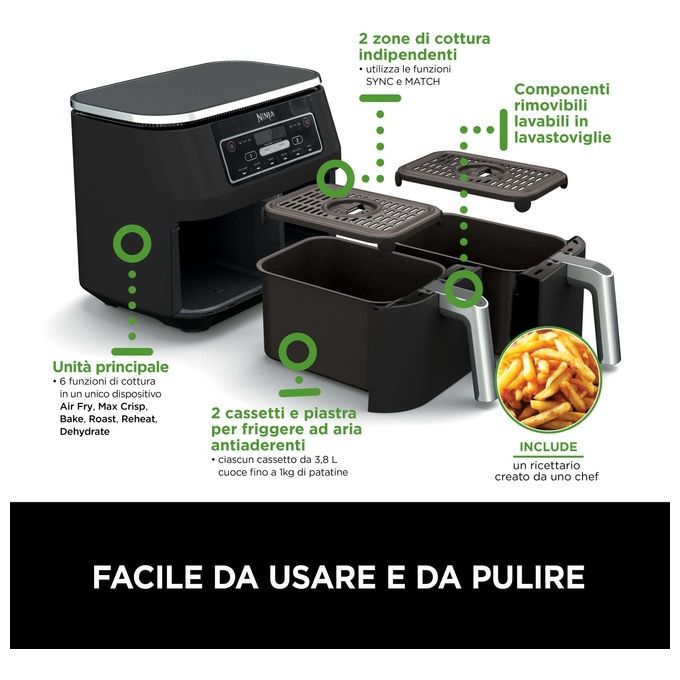 Ninja AF300 Friggitrice ad Aria Calda 7.6 Litri 1690W Nero