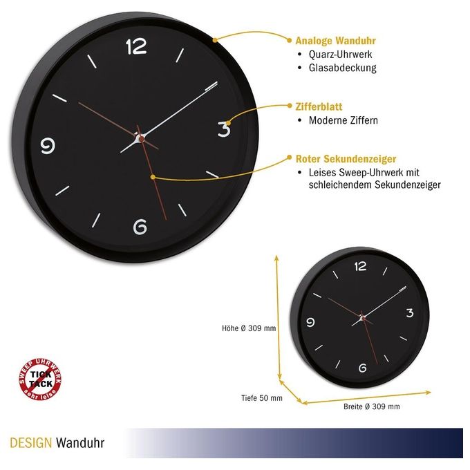 TFA Dostmann Orologio da Parete Analogico Nero