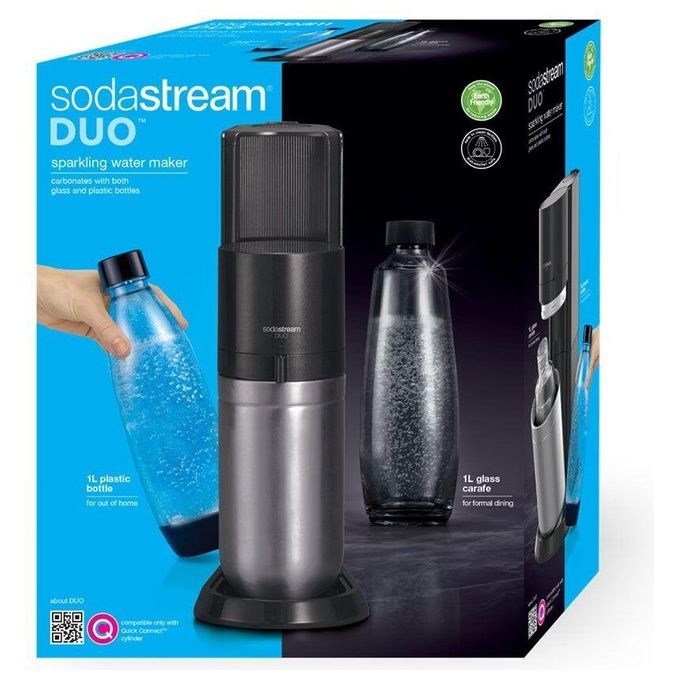 Sodastream Gasatore d'Acqua Duo Nero 1 Bottiglia di Plastica 1 Bottiglia di Vetro 1 Cilindro Co2