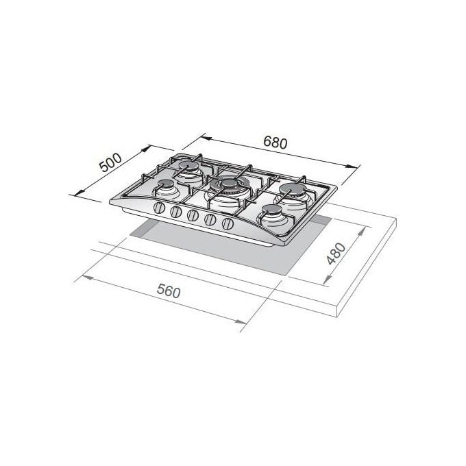 De Longhi FFT 57 ASV Linea Family Piano cottura a Gas 5 Fuochi Bruciatore Tripla Corona 70 cm Terra di Francia
