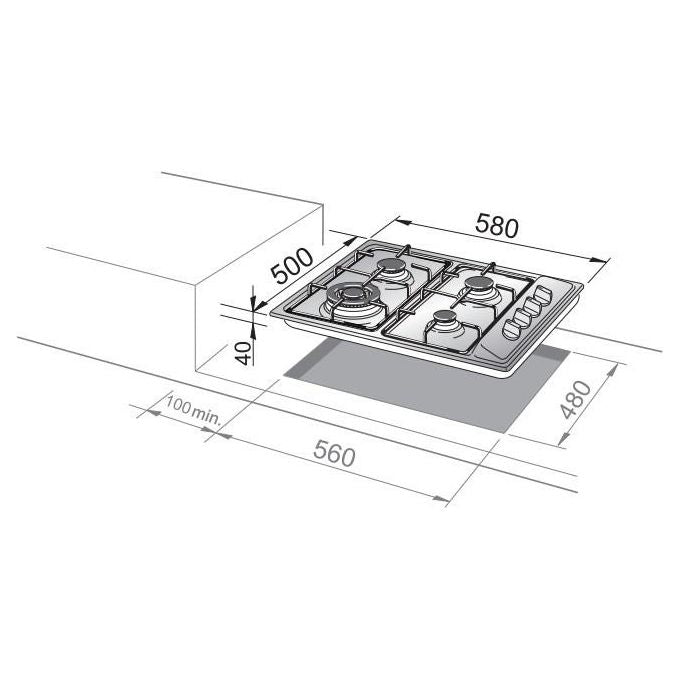 De Longhi FLI 46 ASV Linea Family Piano cottura a Gas 4 Fuochi Bruciatore Tripla Corona 60 cm Acciaio Inox