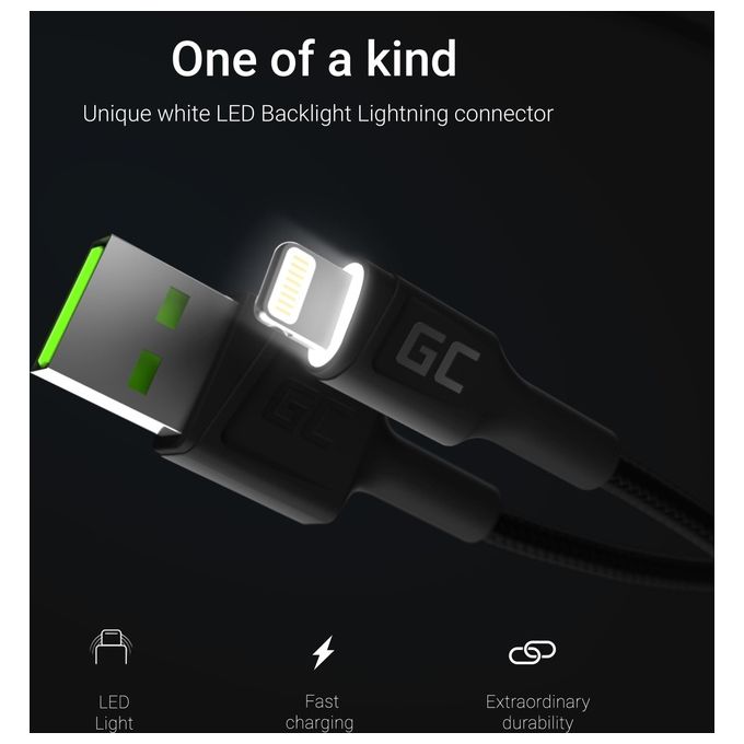Green Cell Cable Ray Fast Charging Lightning 2mt