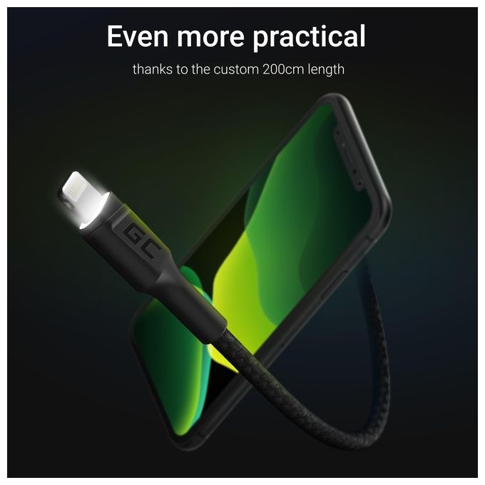 Green Cell Cable Ray Fast Charging Lightning 2mt