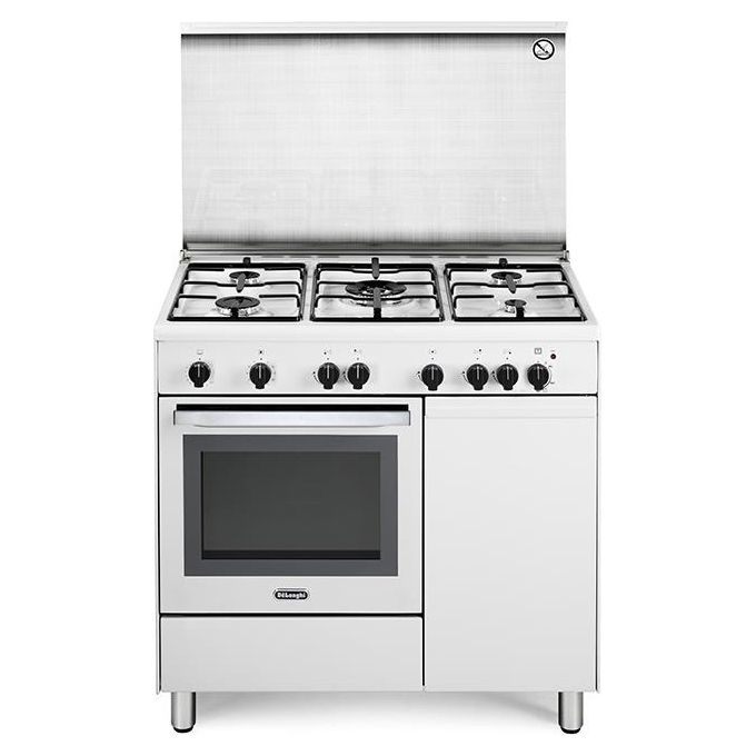 De Longhi DGW 96 B5 Linea Design Cucina a Gas Libera Installazione Forno a Gas Statico 5 Fuochi Classe energetica A Bruciatore Tripla Corona Cassetto Scaldavivande 3 Funzioni 90 cm Bianco