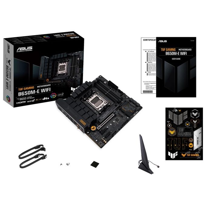 ASUS TUF GAMING B650M-E WIFI Scheda madre AMD mATX 82 DrMOS DDR5 PCIe 5.0 2 slot M.2 Wi-Fi 6 Ethernet Realtek 2.5Gb 2 DisplayPort HDMI USB Type-C Cancellazione del rumore AI e Aura Sync