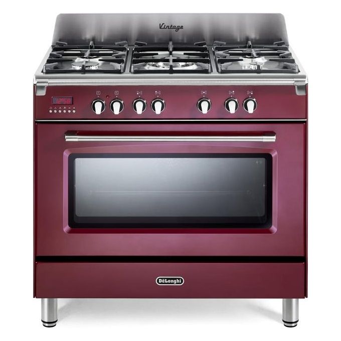 De Longhi MEM 965 RX ED Linea MasterCook Cucina a Gas Libera Installazione Forno Elettrico 5 Fuochi Griglie in Ghisa Classe energetica A Bruciatore Tripla Corona Programmatore Elettronico 8 Funzioni 90 cm Bordaux