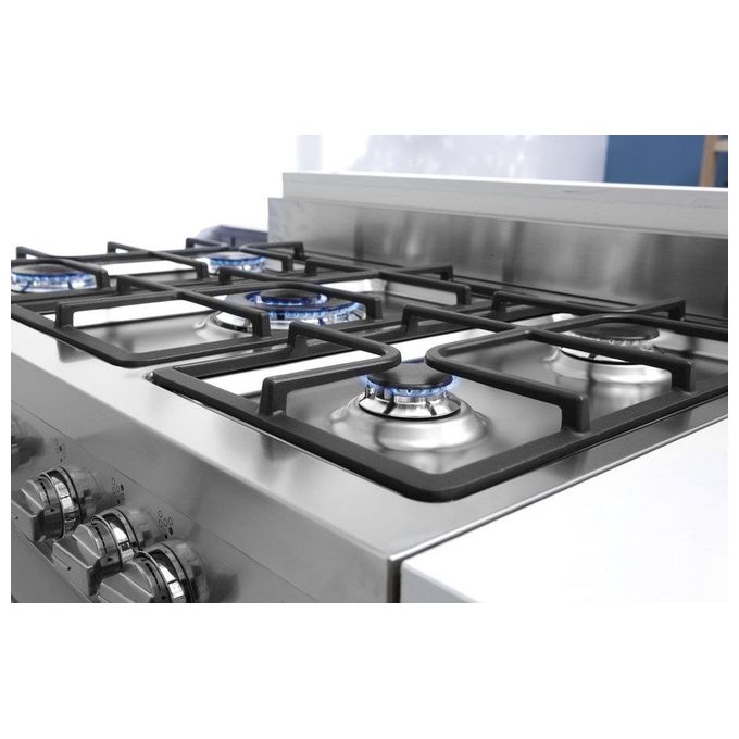 De Longhi PRO 96 MX ED Linea Professional Cucina a Gas Libera Installazione Forno Elettrico 5 Fuochi Griglie in Ghisa Classe energetica A Bruciatore Tripla Corona Pizza Stone Vano Scaldavivande 9 Funzioni 90 cm Acciaio Inox
