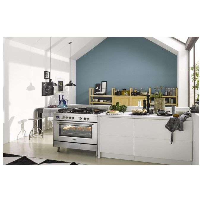 De Longhi PRO 96 MX ED Linea Professional Cucina a Gas Libera Installazione Forno Elettrico 5 Fuochi Griglie in Ghisa Classe energetica A Bruciatore Tripla Corona Pizza Stone Vano Scaldavivande 9 Funzioni 90 cm Acciaio Inox