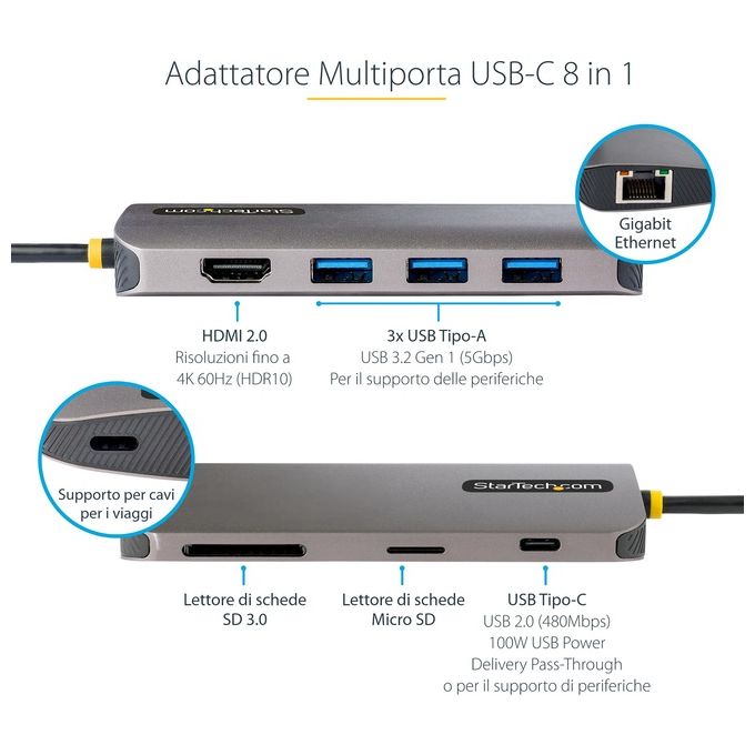 Startech.com Adattatore Multiporta Usb-C Hdmi 4k 60hz Hub Usb-A 5gbps a 3 Porte