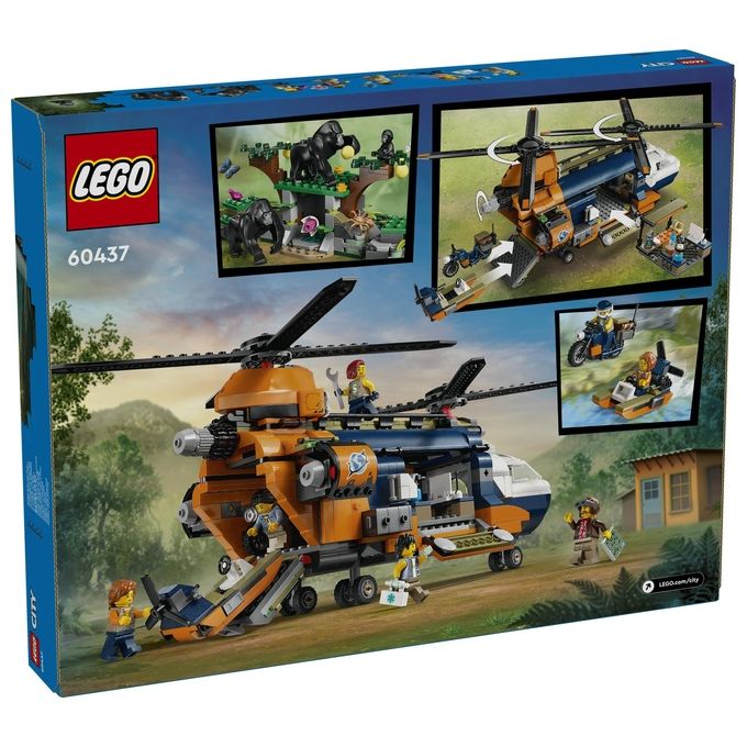 LEGO City Elicottero dell'Esploratore nella Giungla Modellino di Veicolo Giocattolo da Costruire con Doppi Rotori Giochi per Bambini da 8 Anni con Campo Base 3 Animali Gorilla e 5 Minifigure 60437