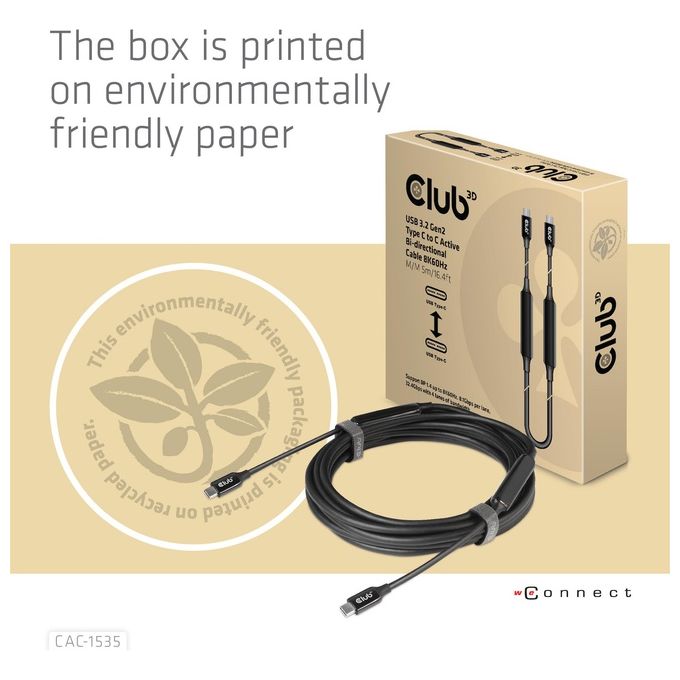 Club3D Cavo Usb 5mt Usb 3.2 Gen 2 Usb C Nero