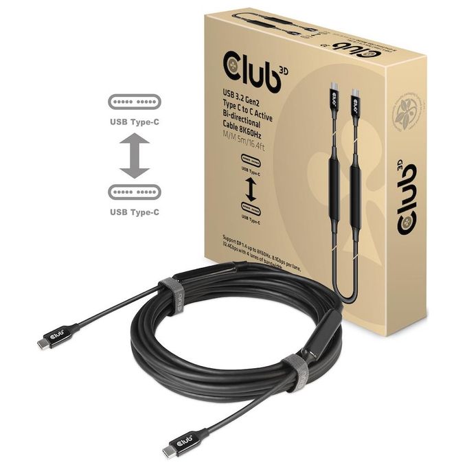 Club3D Cavo Usb 5mt Usb 3.2 Gen 2 Usb C Nero