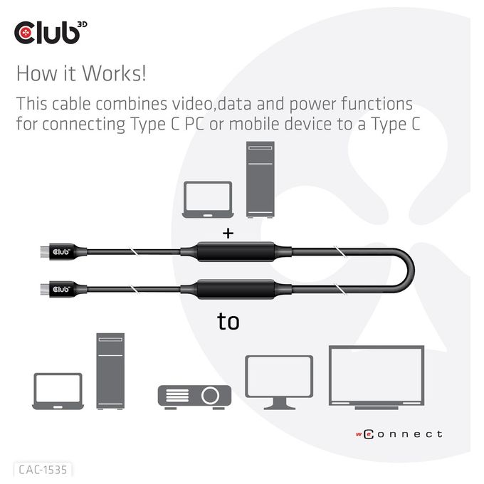 Club3D Cavo Usb 5mt Usb 3.2 Gen 2 Usb C Nero