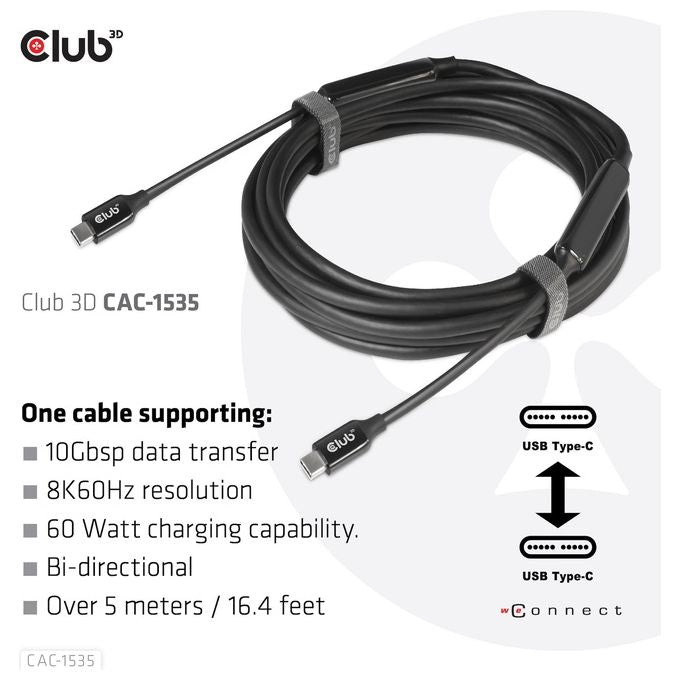 Club3D Cavo Usb 5mt Usb 3.2 Gen 2 Usb C Nero