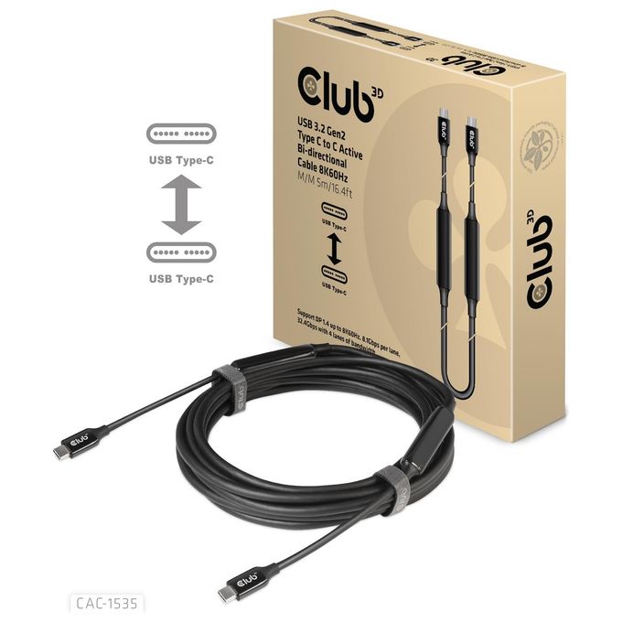 Club3D Cavo Usb 5mt Usb 3.2 Gen 2 Usb C Nero