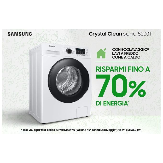 Samsung WW70TA026AE Lavatrice Carica Frontale Crystal Clean Classe energetica B Capacita' di carico 7 Kg Centrifuga 1200 giri Motore Digital Inverter Vapore Igenizzante Ecolavaggio bianco