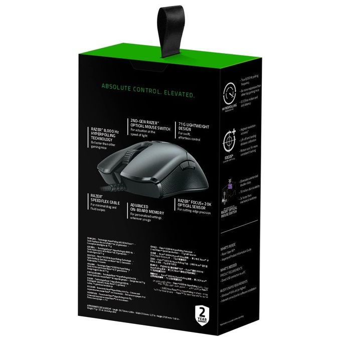 Razer Viper 8K Hz Gaming Mouse Ambidestro per e-Sport con 8.000 Hz di Polling Rate Sensore Ottico Focus+ da 20K DPI Switch Ottico per Mouse Nero