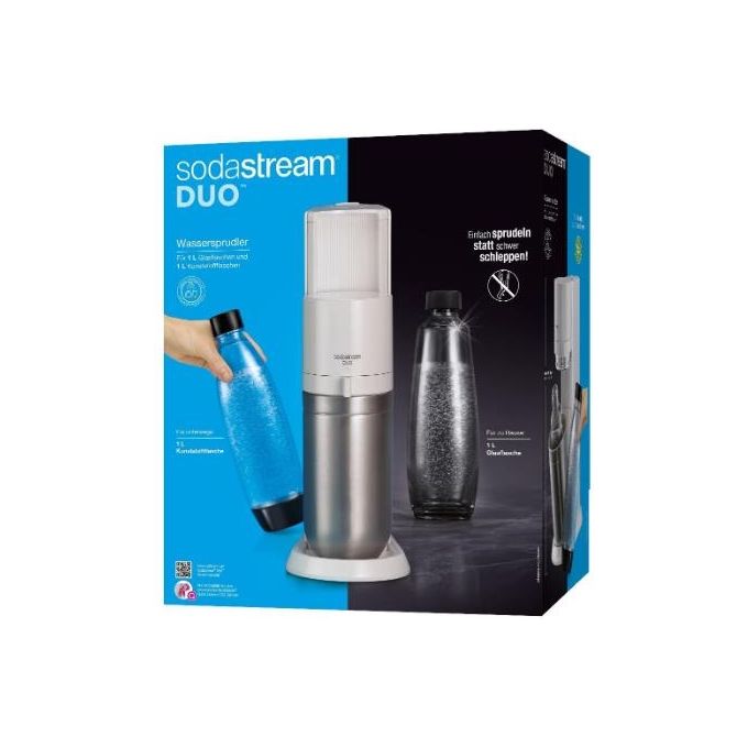 Sodastream Gasatore d'Acqua Duo Bianco 1 Bottiglia di Plastica 1 Bottiglia di Vetro 1 Cilindro Co2
