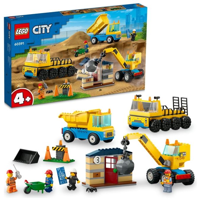 LEGO City 60391 Camion da Cantiere e Gru con Palla da Demolizione, Set con Veicoli Giocattolo, Giochi Educativi per Bambini 4+