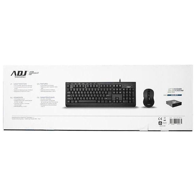 Adj Kit Desktop KT108 Pure Evo Tastiera e Mouse con Filo 6D Ergonomico Nero