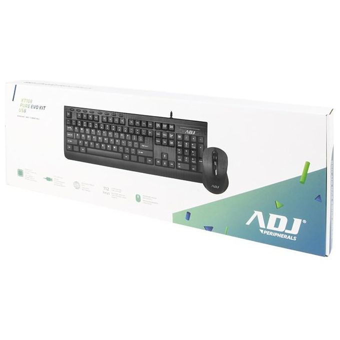 Adj Kit Desktop KT108 Pure Evo Tastiera e Mouse con Filo 6D Ergonomico Nero