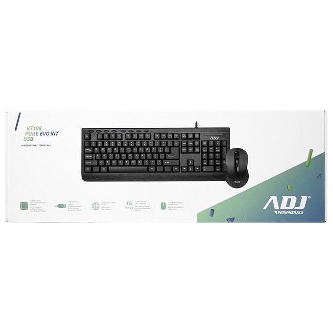 Adj Kit Desktop KT108 Pure Evo Tastiera e Mouse con Filo 6D Ergonomico Nero