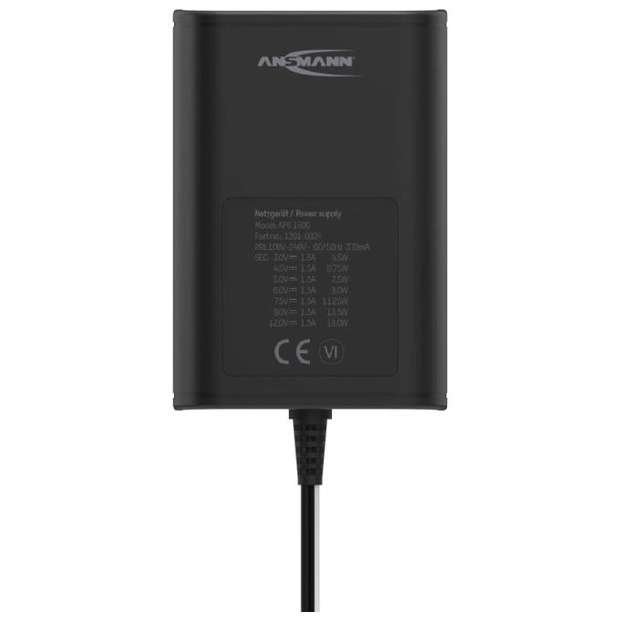 Ansmann APS 1500 Alimentatore a Spina Regolabile 12V DC - 9V DC - 7.5V DC - 6V - 4.5V DC - 3V 1500mA 18W