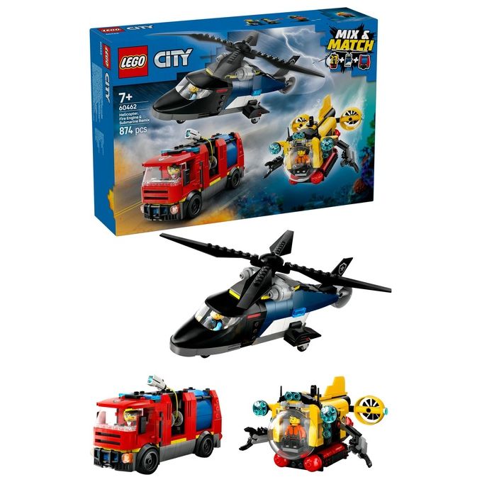 LEGO Set Costruzioni City 60462 Elicottero Autopompa Sottomarino MixeMatch per Creativita' senza Confini