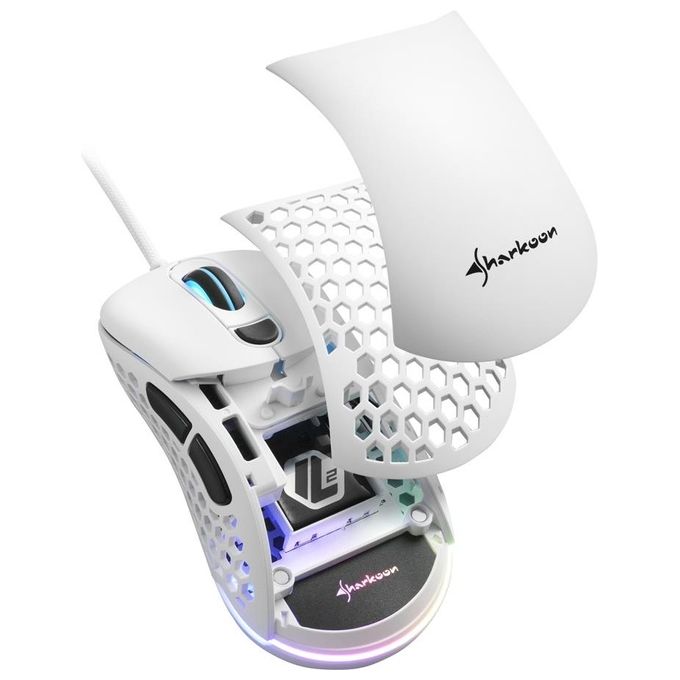 Sharkoon Light2-200 Mouse Gaming Black 16000 Dpi Max Rgb 6 Tasti Usb 1.8mt Bianco