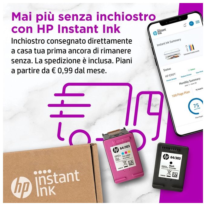 HP ENVY 6010e - Stampante multifunzione, stampante, scanner, fotocopiatrice, WLAN, Airprint con inchiostro istantaneo di 6 mesi, colore: Blu