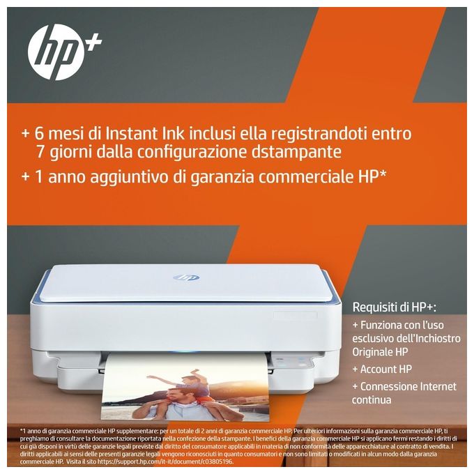 HP ENVY 6010e - Stampante multifunzione, stampante, scanner, fotocopiatrice, WLAN, Airprint con inchiostro istantaneo di 6 mesi, colore: Blu
