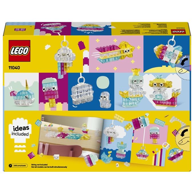 LEGO Classic Scatola Magica Trasparente - Mattoncini Colorati e Clip Portachiavi - Crea Unicorni Giocattolo Draghi Uccelli e altre Figure Kit Arti e Mestieri per Bambine e Bambini da 5 Anni - 11040