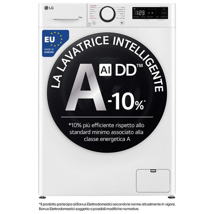 LG F4R5010TSWW Lavatrice 10kg AI DD Classe Energetica A 1400 Giri TurboWash Vapore