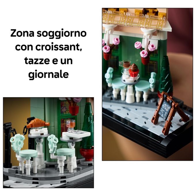 LEGO 10362 Icons Kit Modellismo Fai da Te per Adulti con Libreria Decorativa e Café Francese 1101 Pezzi colore Nero