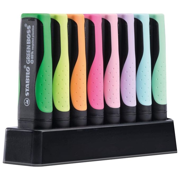 Evidenziatore Ecosostenibile - STABILO GREEN BOSS Pastel Desk-Set - 8 Colori assortiti 4 Neon + 4 Pastel