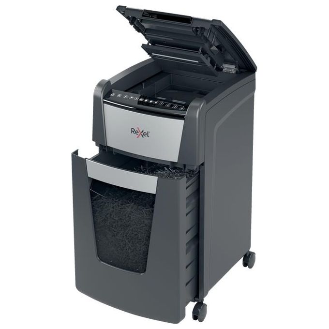 Rexel Optimum Auto Feed+ Distruggidocumenti Automatico 300 Fogli a Micro Frammento 60 Litri Cestino Removibile con Rotelle