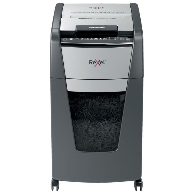 Rexel Optimum Auto Feed+ Distruggidocumenti Automatico 300 Fogli a Micro Frammento 60 Litri Cestino Removibile con Rotelle