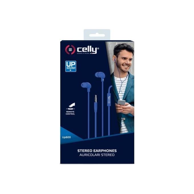 Celly Stereo Ear Cuffie con Cavo Piatto da 35mm Blu