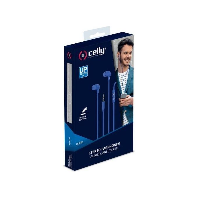 Celly Stereo Ear Cuffie con Cavo Piatto da 35mm Blu